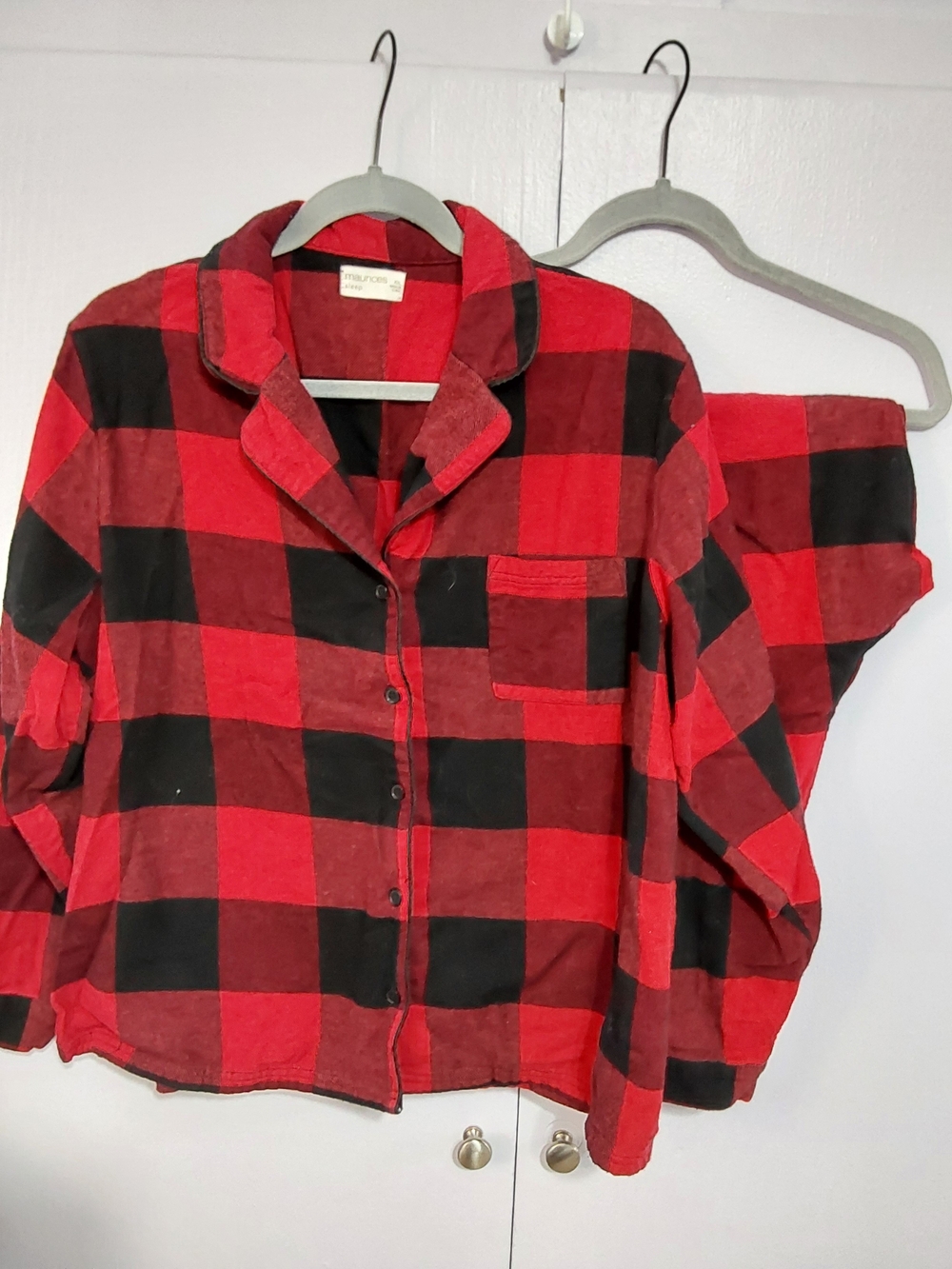 Maurices Red and Black Buffalo Plaid Button-Up Pajama Top And Bottoms